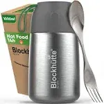 Blockhuette Insulated Food Jar Stainless Steel with Anti Vacuum Plug I 34oz I Thermos for Hot Food I Soup Container with Spork I Soup Thermos Adults