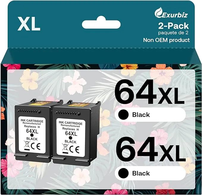 64XL Black Ink Cartridges Black Compatible for HP 64 XL Work with HP Envy Photo 7855 7858 7155 6255 6252 7100 7800, HP Envy Inspire 7900e 7950e Tango Series Printer (2 Pack)