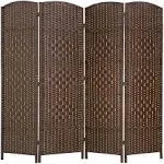 FDW Room Divider Folding Privacy Divider 6 ft Indoor Wall Divider Portable Partition Wood Screen, Brown (4 Panel)