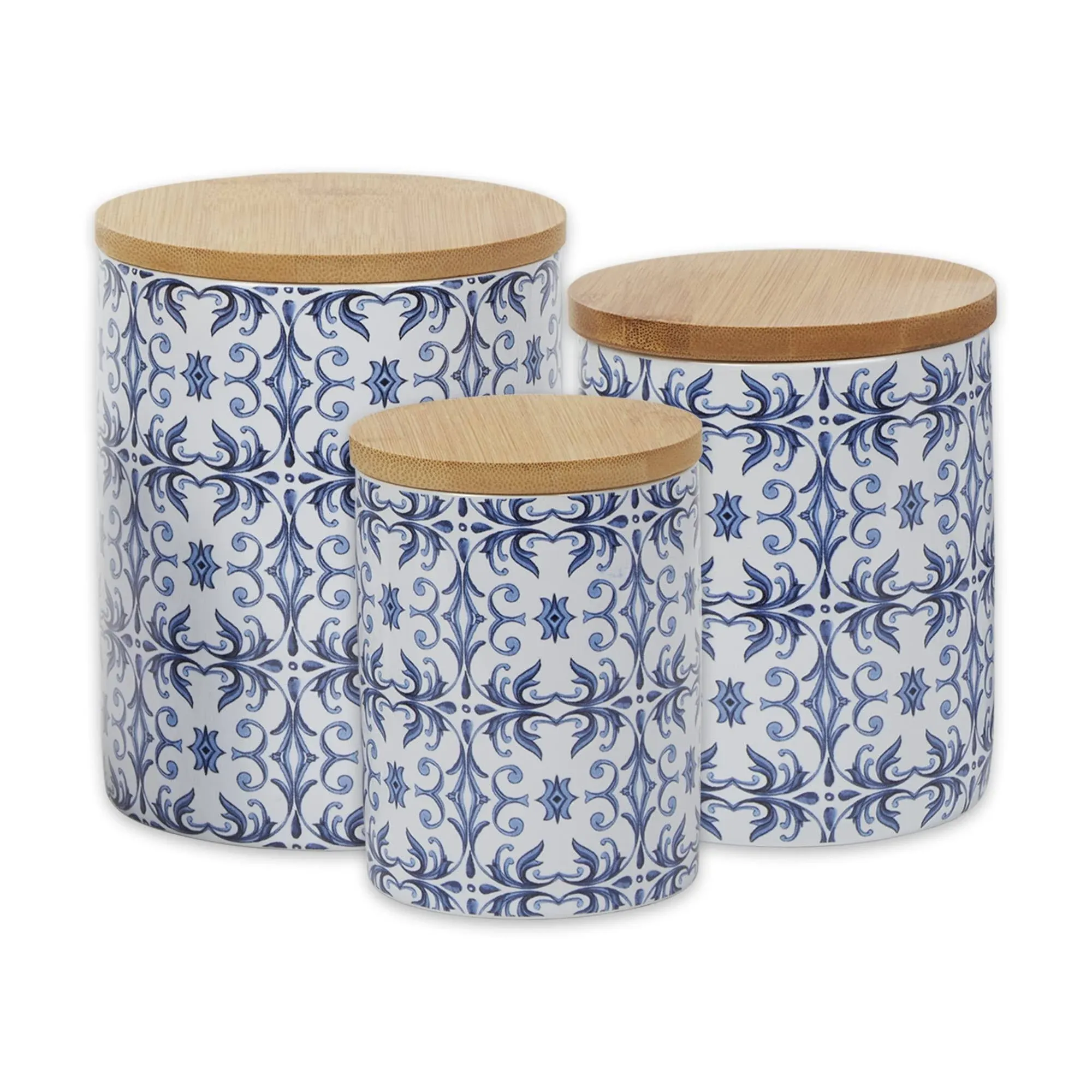 DII Kitchen Ceramics Collection Canister Set, Portuguese Tile, 3 Piece