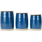 Nat &amp; Jules Lidded Navy Blue 6 in Ceramic  Wood Kitchen Canisters Set  3