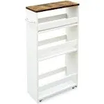 TEAMIX 4 Tier White Slim Storage Cart with Handle, Slide Out Storage Rolling