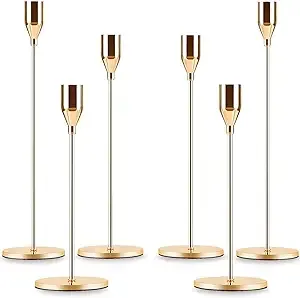 Anndason Set of 3 Pink Gold Candlestick Holders Pink Gold Candle Holder Taper Candle Holders Candle Holders Decorative Candlestick Holder for Home Decor, Wedding, Dinning, Party, Anniversary (Gold)