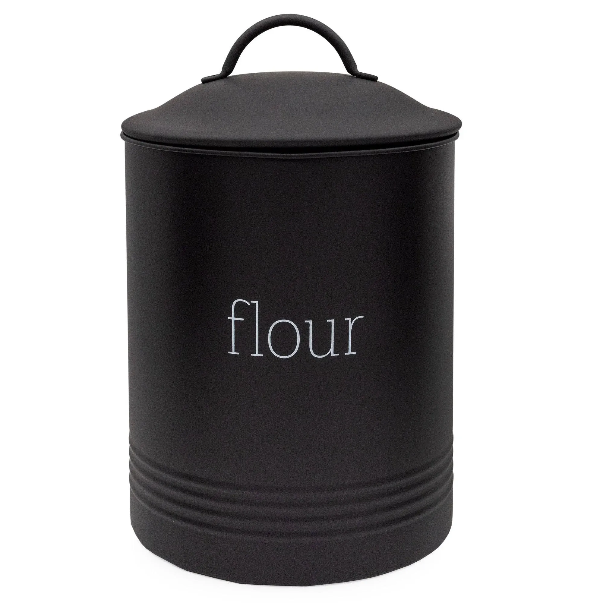 AuldHome Enamelware Black Flour Canister; Modern Farmhouse Style Staples Storage for Kitchen