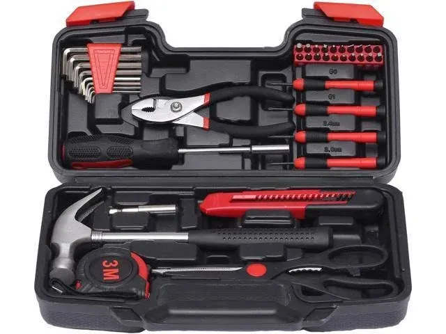 39-Piece Household Tools Kit - Small Basic Home Tool Set with Plastic Toolbox  