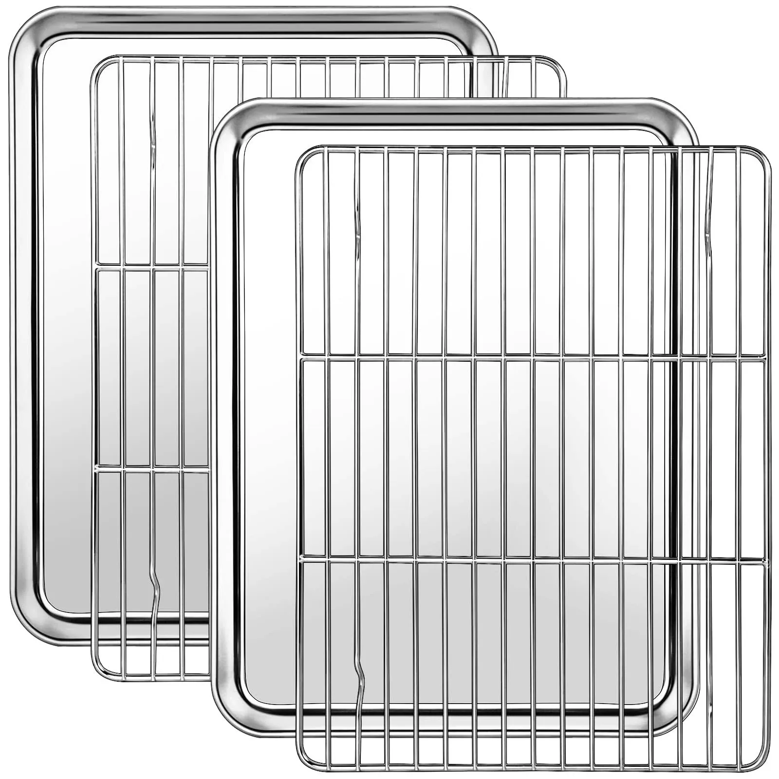 Quarter Sheet Pan with Wire Rack Set [2 Baking Sheets + 2 Cooling Racks], CEKEE Stainless Steel Cookie Sheets for Baking with Baking Rack, Nonstick