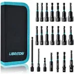 Libraton 21PCS Magnetic Nut Driver Set, Impact Drill Driver Bit Set 1/4", Metric and SAE Nut Driver, Impact Socket Adapters, Bit Holder, Quick-Release Extensions with Storage Bag