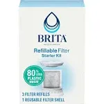 Brita Refillable Filter Starter Kit for Pitchers and Dispensers, BPA-Free, 80% Less Plastic*, Each Water Filter Lasts Two Months, Includes 1 Filter Shell and 3 Refillable Filters