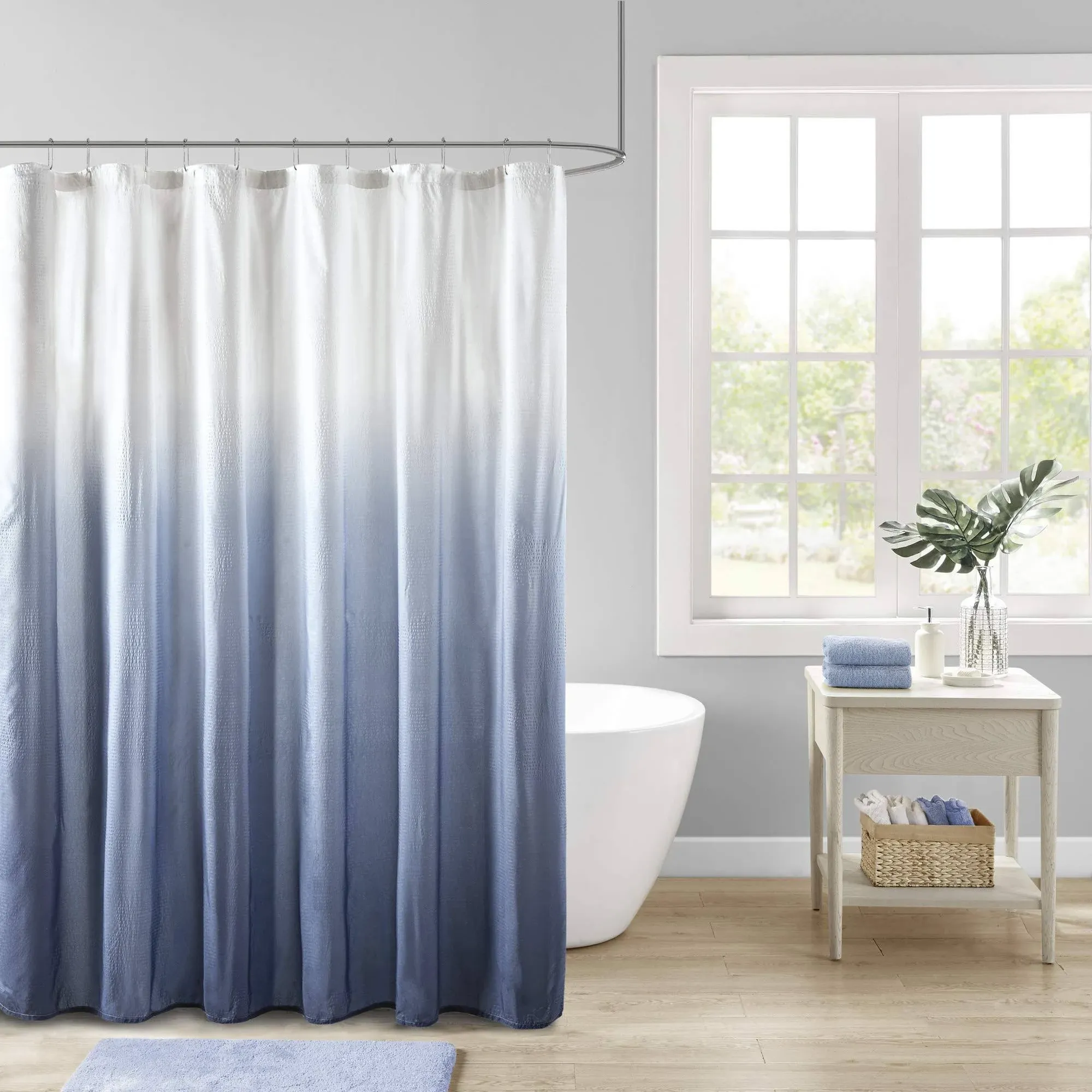 Ara Ombre Printed Seersucker Shower Curtain - Grey - Madison Park