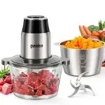 GANIZA Food Processors, Electric Chopper with Meat Grinder & Veggie Chopper - 2 Bowls (8 Cup+8 Cup) with Powerful 450W Copper Motor - Includes 2 Sets of Bi-Level Blades for Baby Food/Meat/Vegetables