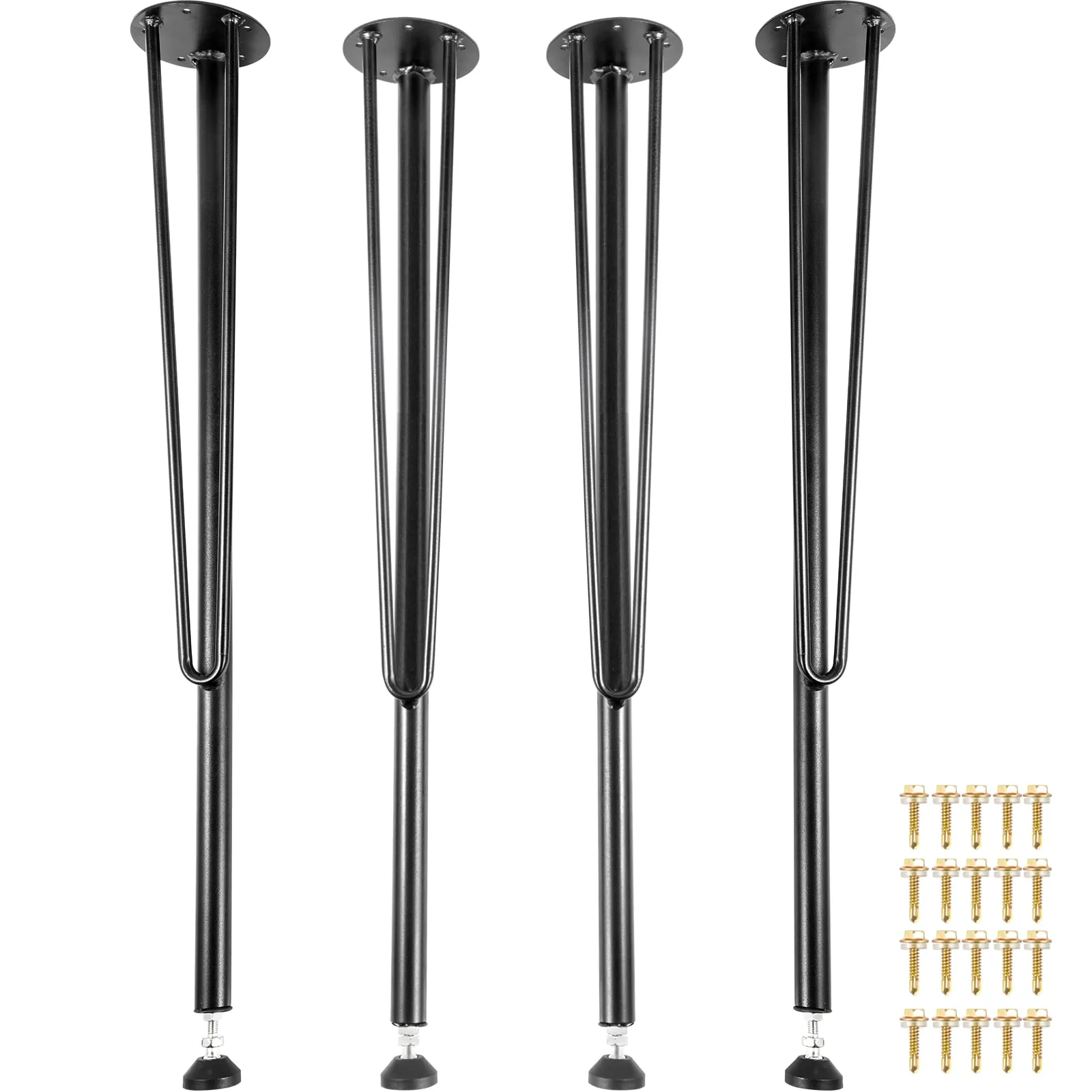 VEVOR Hairpin Metal Table Legs 28 Inch Desk Legs Set of 4 Heavy Duty Bench Legs 3-Rod Metal Furniture Legs Wrought Iron Coffee Table Legs Home DIY for Dining Table w/Rubber Floor Protectors Black