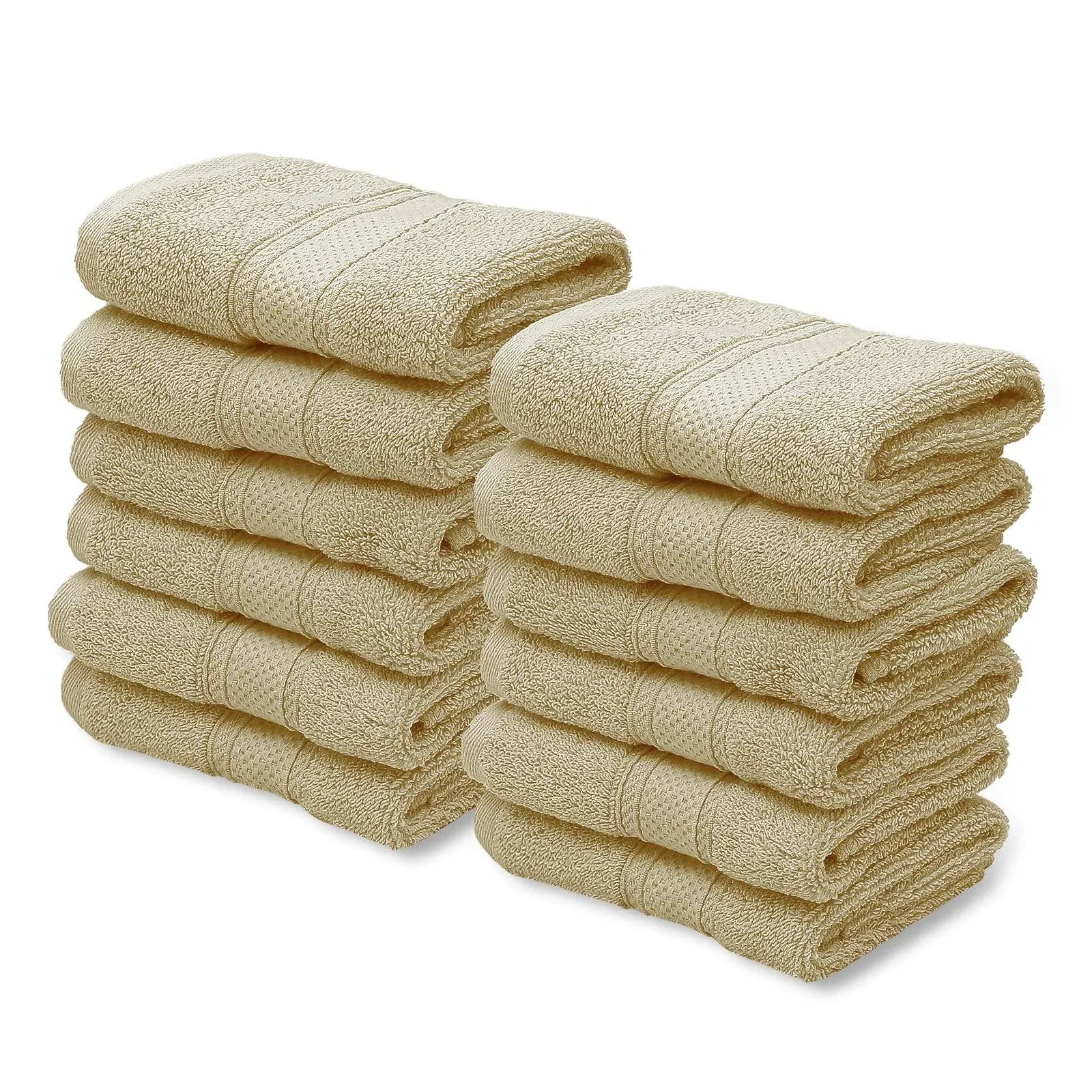 MoNiBloom 12-Piece 100% Cotton Face Wash Cloth Set for Bathroom Home Hotel Spa Gym Yoga Shower Highly Absorbent Ultra Soft Quick-Dry (Khaki)