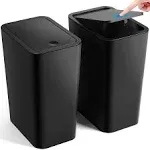 Itcprl Bathroom Trash Can with Lid, 2 Pack 4 Gallons/15 Liters Garbage Can with Pop-Up Lid, Small Plastic Trash Can, Slim Trash Bin Waste Basket for