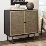 Nathan James Sideboard Buffet Modern Storage, Free Standing Accent Cabinet for Hallway, Entryway or Living Room, 1, White/Cane/Brass