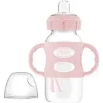 Dr. Brown's Milestones Wide-Neck Sippy Spout Bottle with 100% Silicone Handles, Easy-Grip Handles with Soft Sippy Spout, 9oz/270ml, Light-Pink, 1