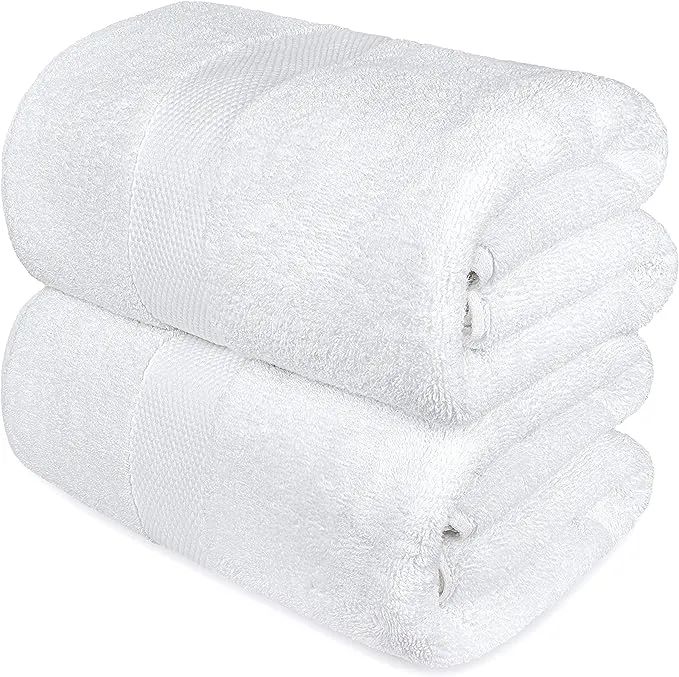 Luxury Hotel & Spa Bath Towels, 100% Egyptian Cotton, Extra Large, 30x56 Inches, Set of 2, White,