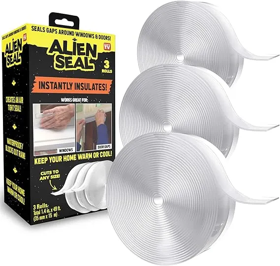 Bell+Howell Alien Draft Seal Insulation Tape 49 Feet Transparent Silicone Weather Stripping Door Seal Strip and Under Door Draft Stopper for Window Seal and Door Bottom Seal As Seen On TV