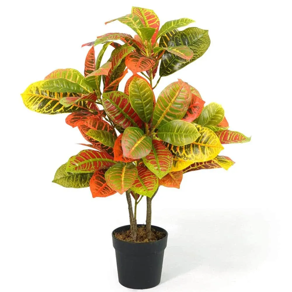 30 Inch Artificial Topiary Croton Tree, UV Resistant Artificial Outdoor Plants