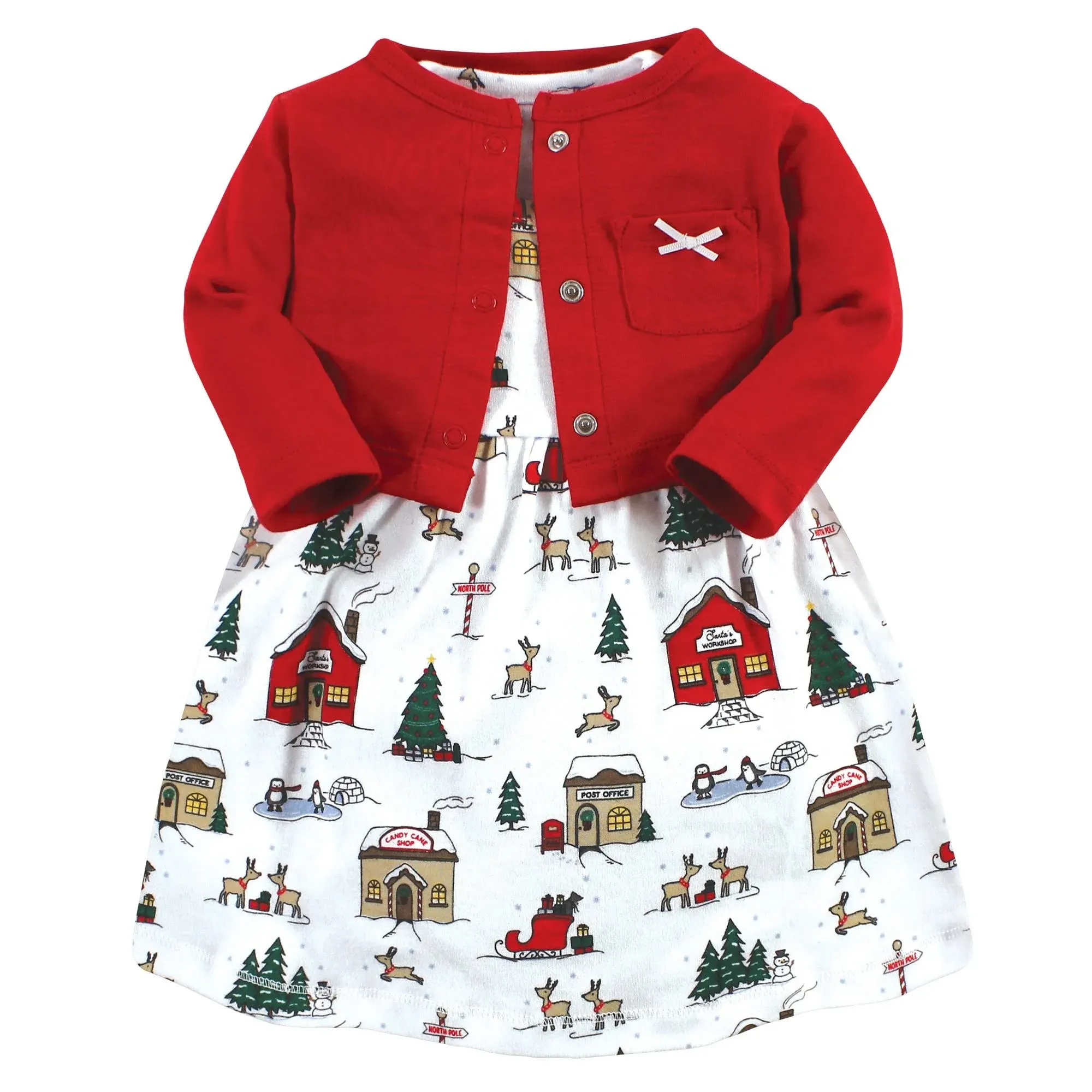 Hudson Baby Infant and Toddler Girl Cotton Dress and Cardigan Set, North Pole, 5 ...