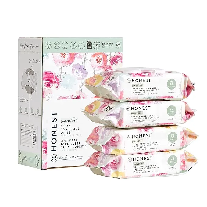 The Honest Company Clean Conscious Wipes | 99% Water, Compostable, Plant-Based, Baby Wipes | Hypoallergenic, EWG Verified | Rose Blossom, 288 CountThe Honest Company Clean Conscious Wipes | 99% Water, Compostable, Plant-Based, Baby Wipes | Hypoallergenic