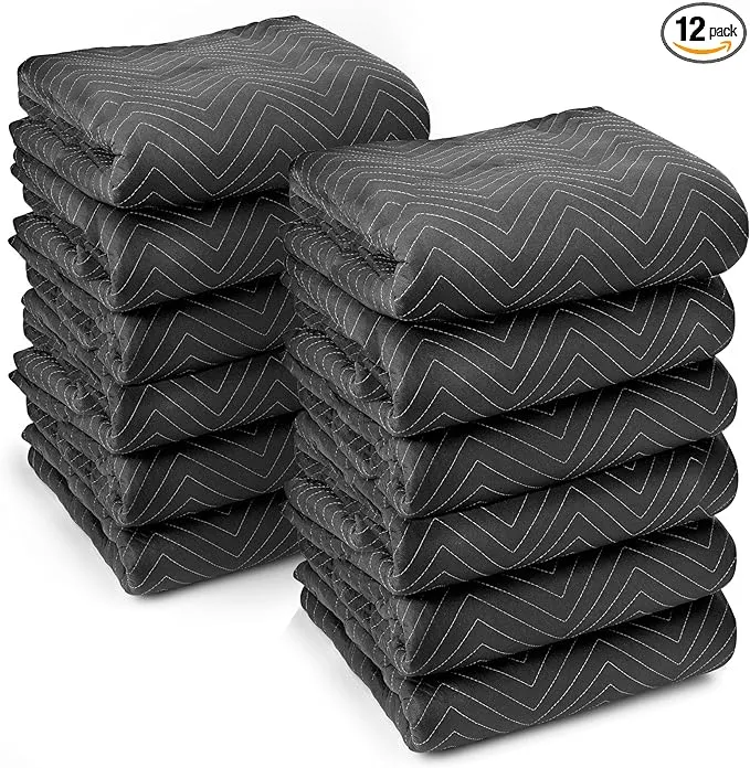 Sure-Max 12 Moving Blankets Furniture Pads - Ultra Thick Pro - 80" x 72" Black