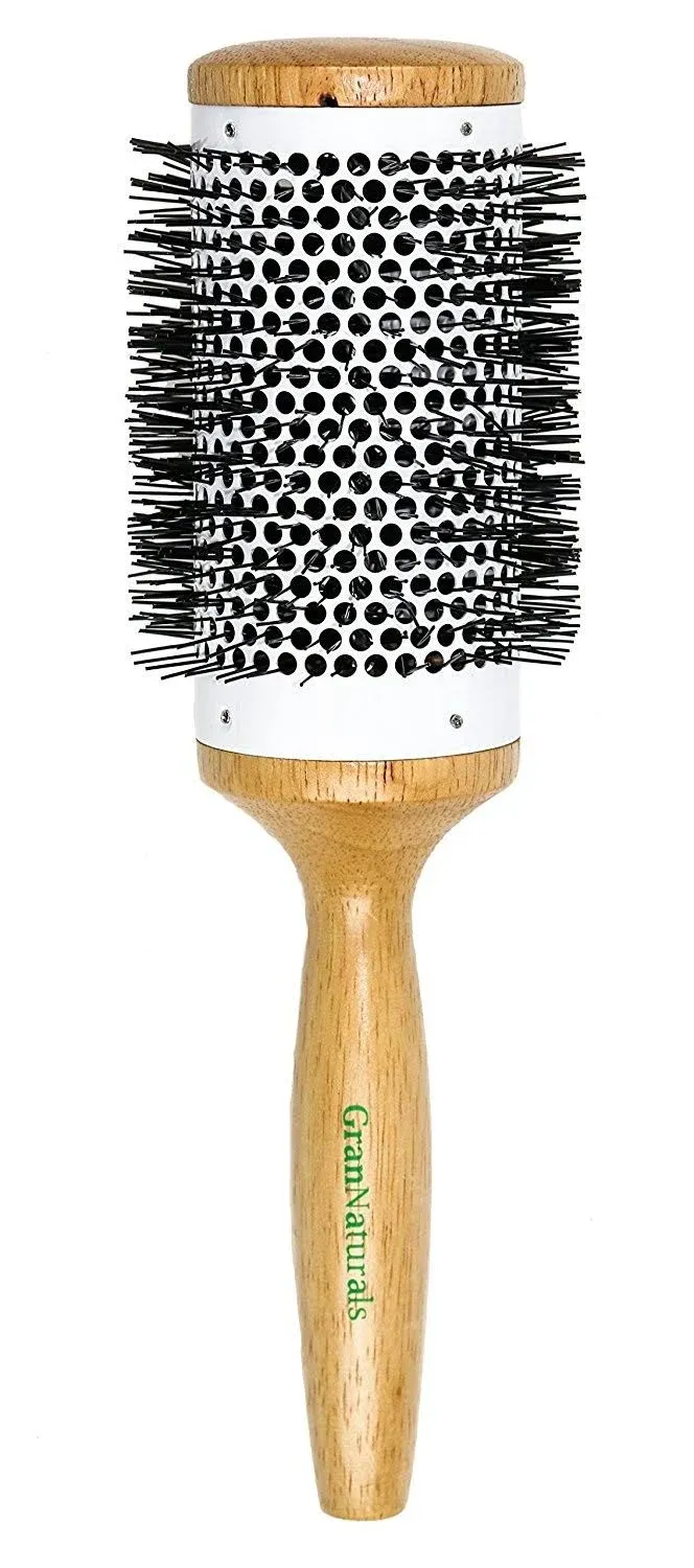 Round Blow Dryer Brush - Ceramic Barrel - Large 3.0 Inch Round Brush for Blow Drying - Thermal & Ionic Roll Styling Hairbrush to Blow Dry - Natural Wooden with Nylon Bristles - Hair Brush For Women