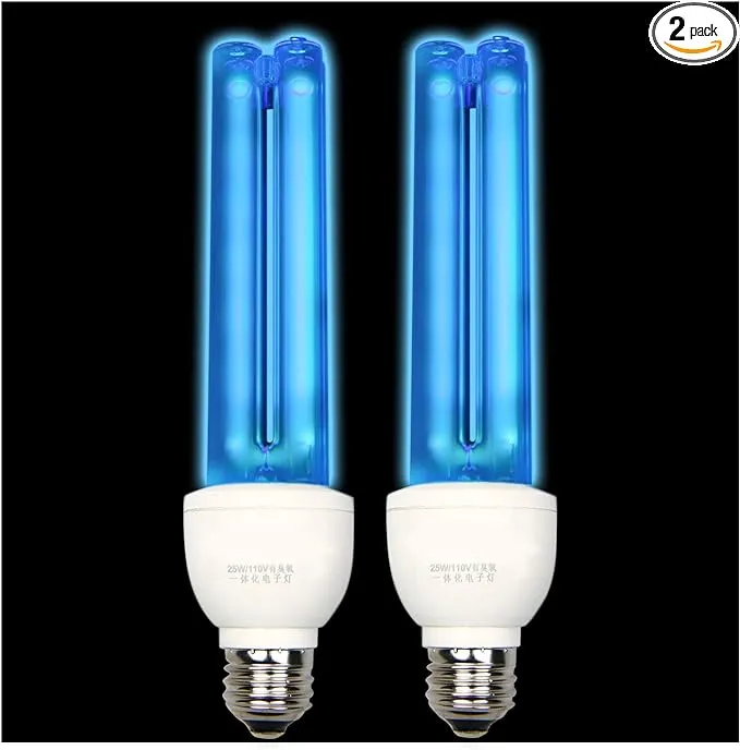 BAIMNOCM 2 Pack UVC Light Bulb Ozone Free, UV Lamp 25 Watt, 254nm Weavelength UV-C lamp for Basement E26 Base 2 Count