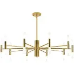 BOKT Mid Century Gold Sputnik Chandelier Large 20-Lights LED Chandelier Semi Flush Mount Ceiling Light Contemporary Round Dining Room Island Pendant