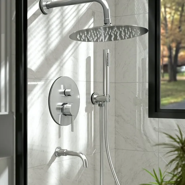 Gabrylly Shower System, Ceiling Shower Faucet Set with 10" Rain Shower head and Handheld Shower, Shower Combo Set with Valve, Brushed Nickel