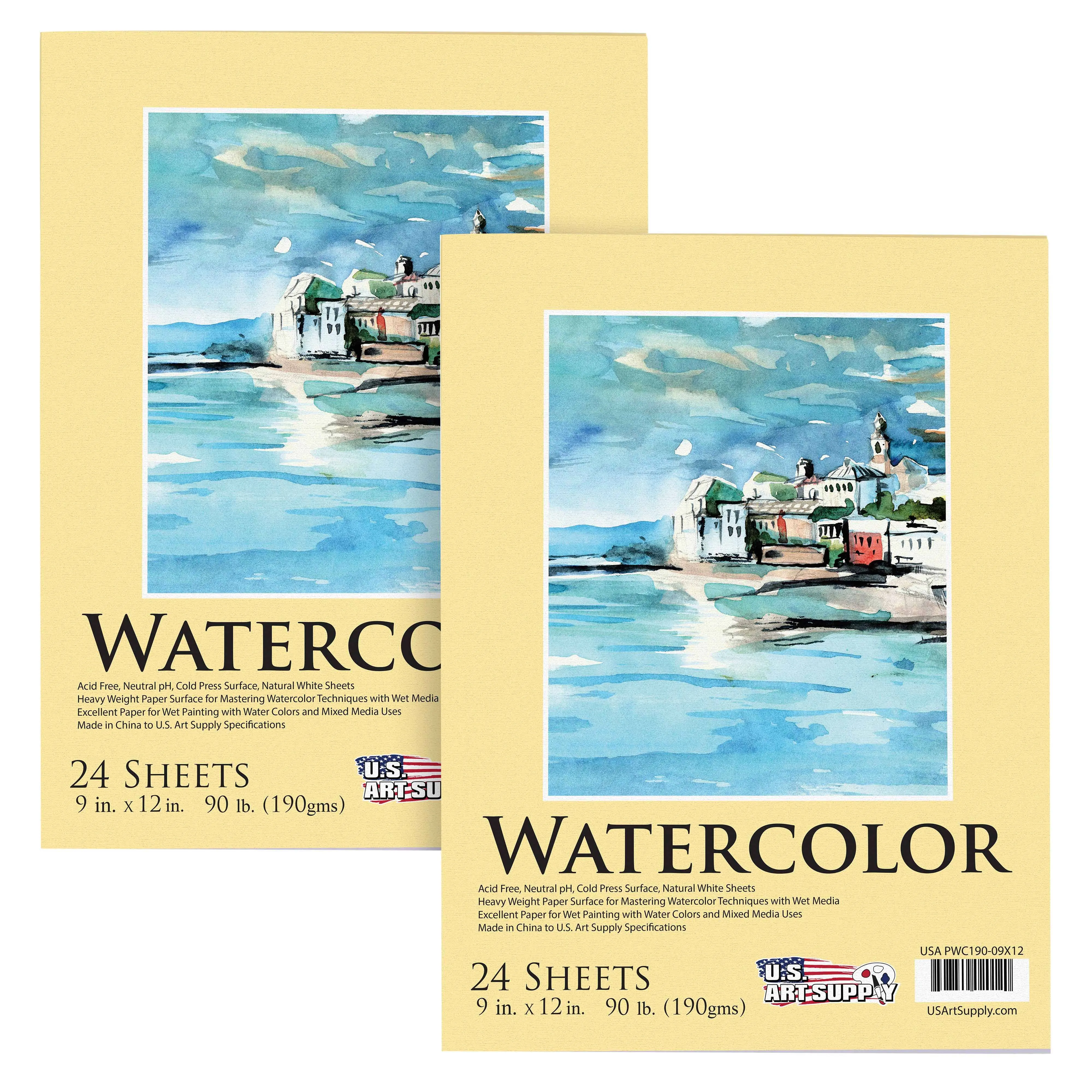 U.S. Art Supply 9" x 12" Premium Heavyweight Watercolor Painting Paper