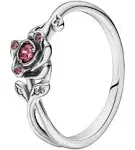 Pandora 190017C01 Disney Collectie - Zilveren ring met bloemvormige roos en rode zirkonia - Ø 16.50 mm / ringmaat 52