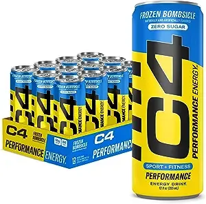 C4 Energy Drink 16oz (Pack of 12) - Frozen Bombsicle - Sugar Free Pre Workout Performance Drink with No Artificial Colors or Dyes