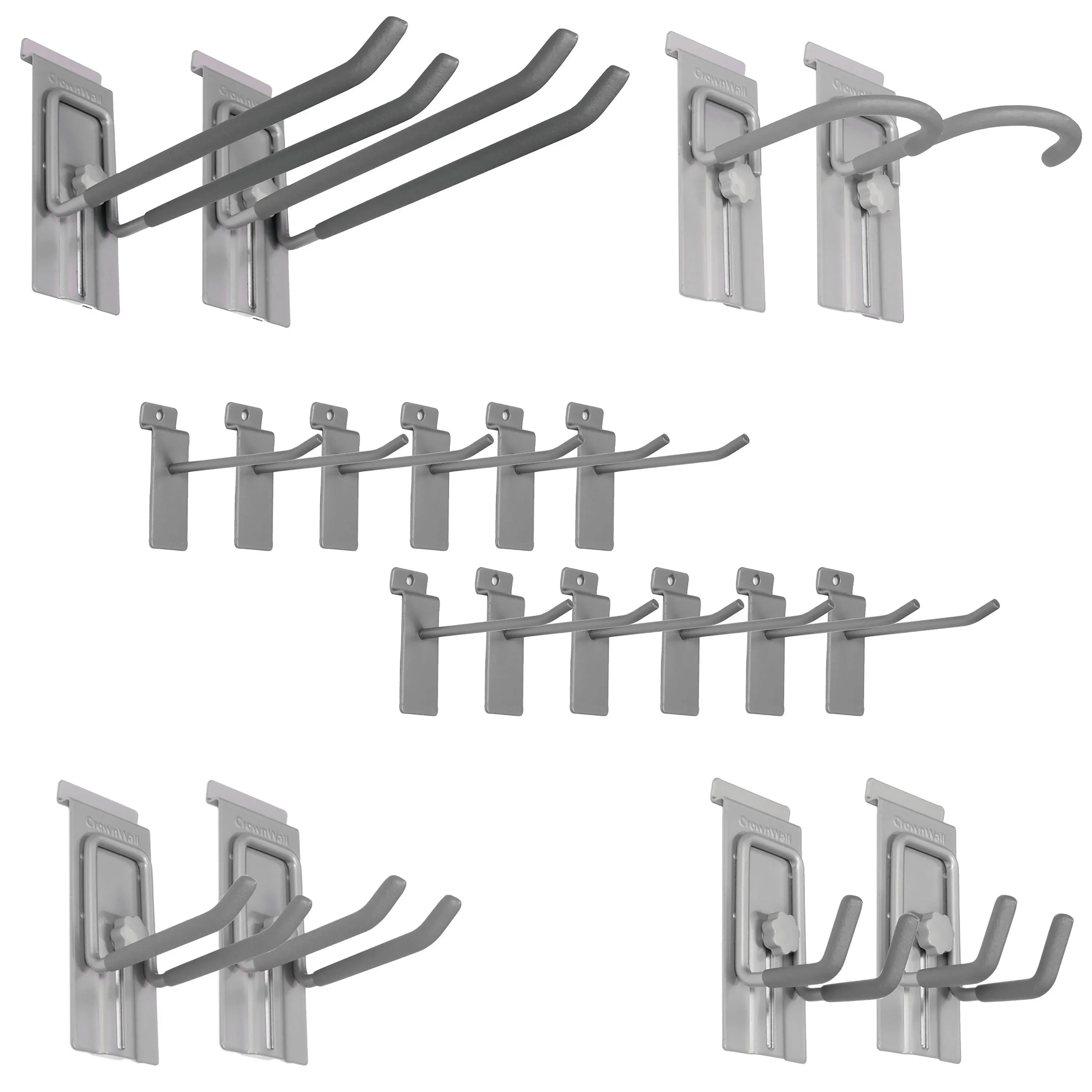 Crownwall Slat Wall Accessories Heavy Duty Steel 20-Piece Hook Kit, Silver 