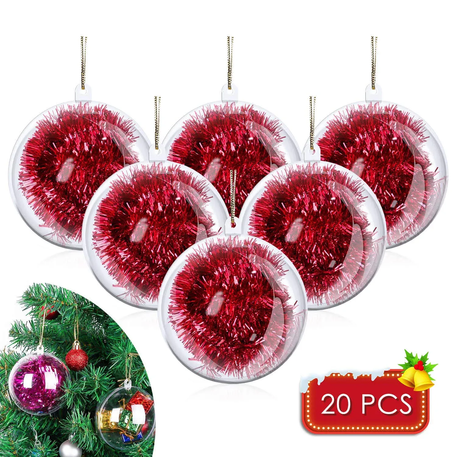 GLHMOGM 20 Pack DIY Ornament Clear Fillable Baubles Craft Christmas Decorations ...