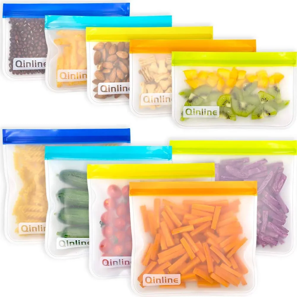 Qinline Reusable Storage Bags - 10 Pack Leakproof Freezer Bag(5 Reusable Sandwich ...