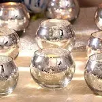 LAMORGIFT Silver Votive Candle Holders Set of 12 - Mercury Glass Votives Candle Holder - Tealight Candle Holder for Home Decor and Weddings/Parties