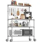 Leteuke Kitchen Bakers Rack NSF Certified 4-Tier Microwave Stand with Wheels 20 S-Hooks