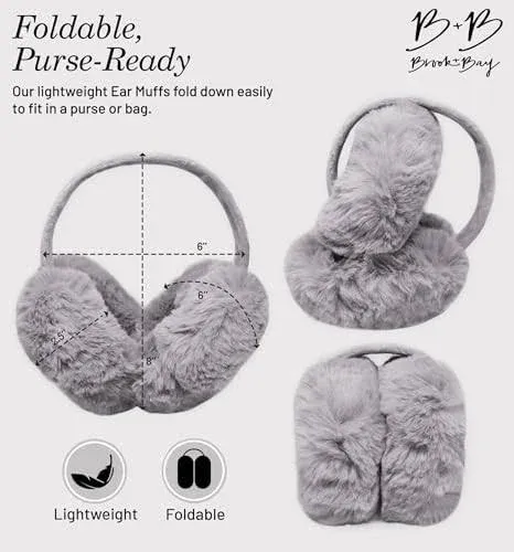 Brook + Bay Foldable & Furry Ear Muffs For Women & Men, Fleece Ear Warmers For Women, Ear Muffs For Winter, Women Earmuffs