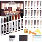 A-HEYIDA Wood Furniture Repair Kit - Set of 39 - Hardwood Floor Repair Kit Wood Filler, Furniture Repair Kit Wood Markers Touch Up for Scratch Stain