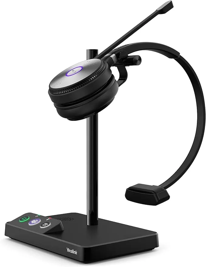 Yealink WH62 Mono-Wireless-DECT-Headset, Team-zertifiziert, einohriges Büro-Headset für Schreibtischtelefon und Computer-Softphone, Mikrofon mit Geräuschunterdrückung, kabellose Reichweite bis zu 160