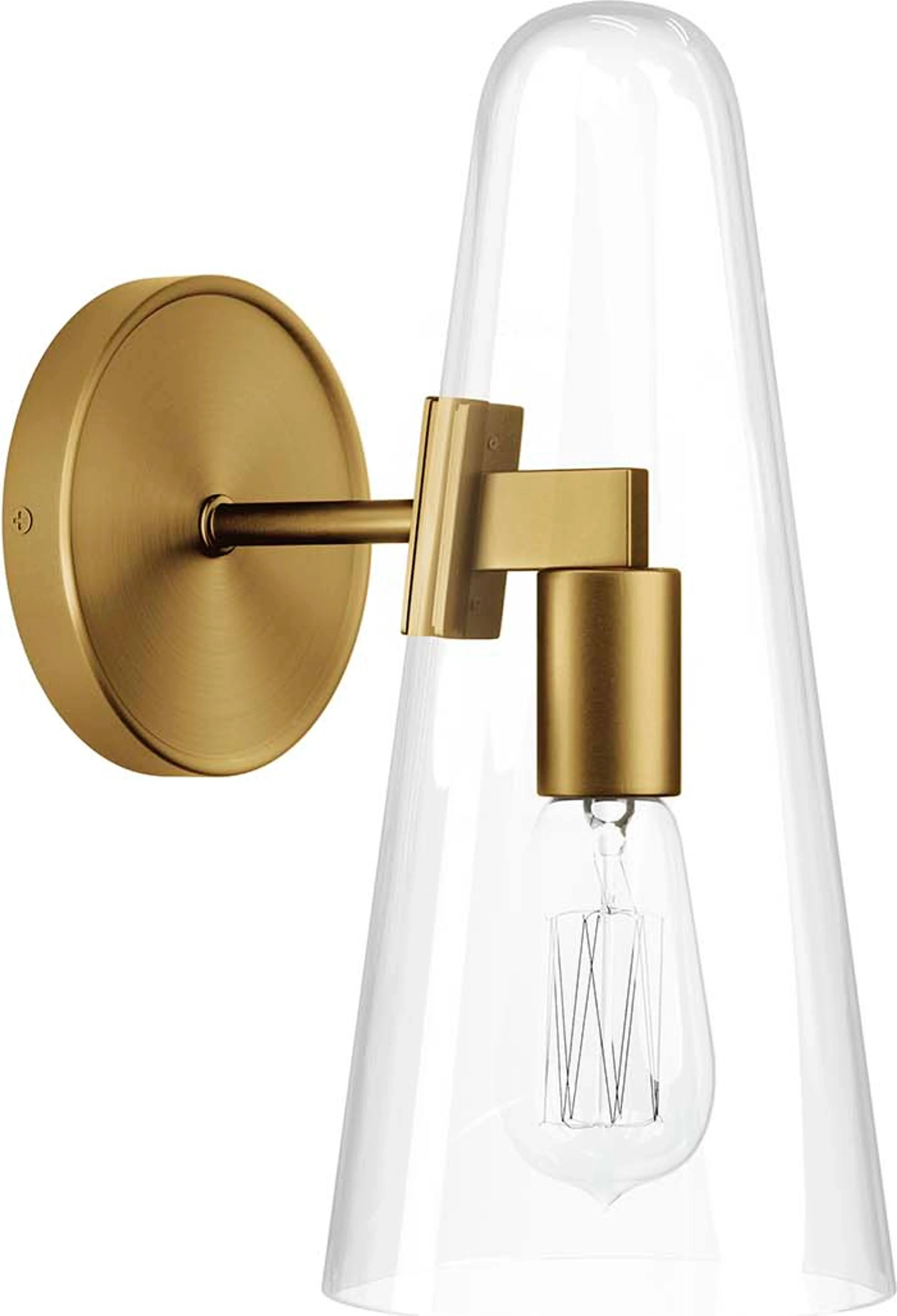 Modway Beacon 1-Light Wall Sconce Clear Satin Brass