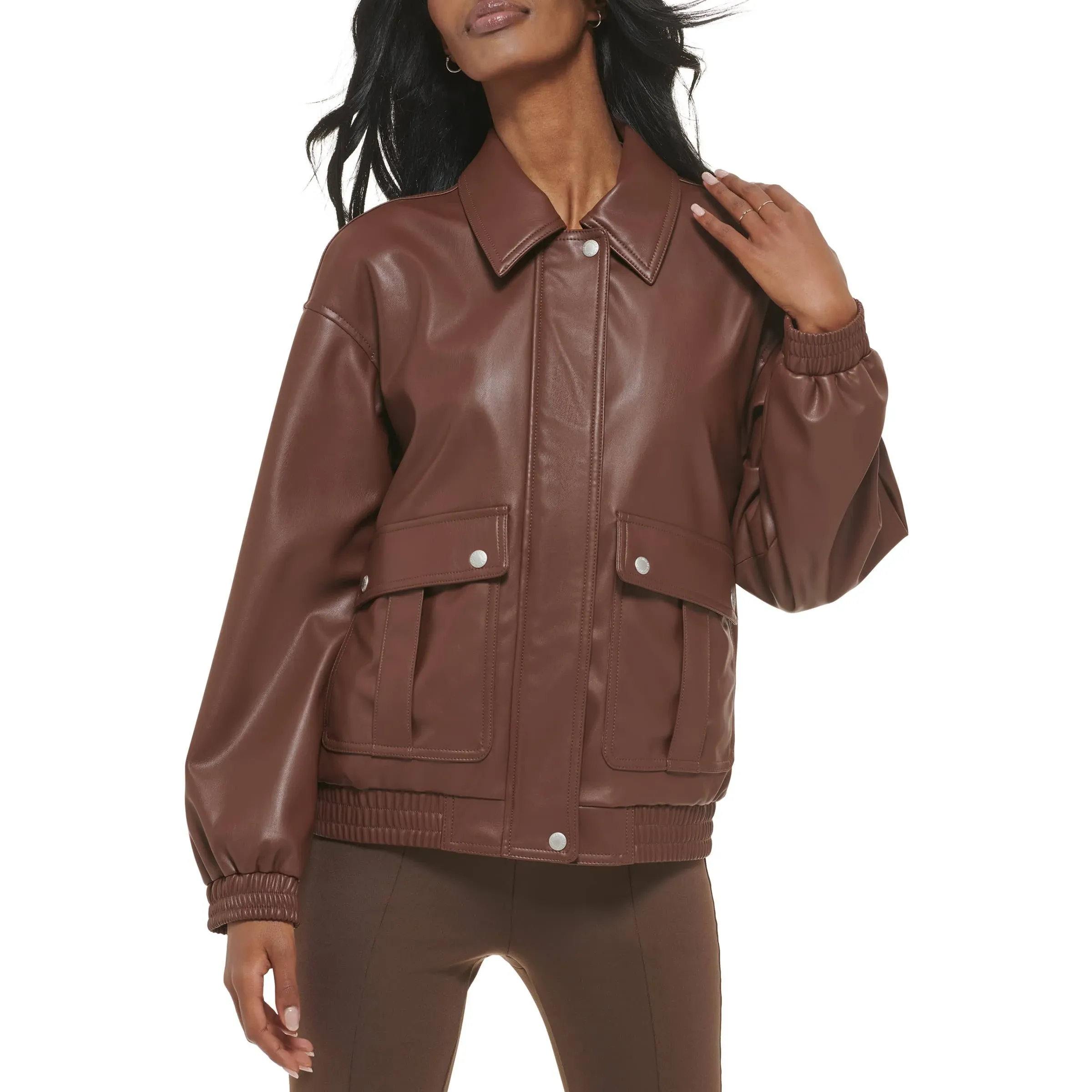 Levi's Faux Leather Dad Bomber Jacket in Chocolate Brown