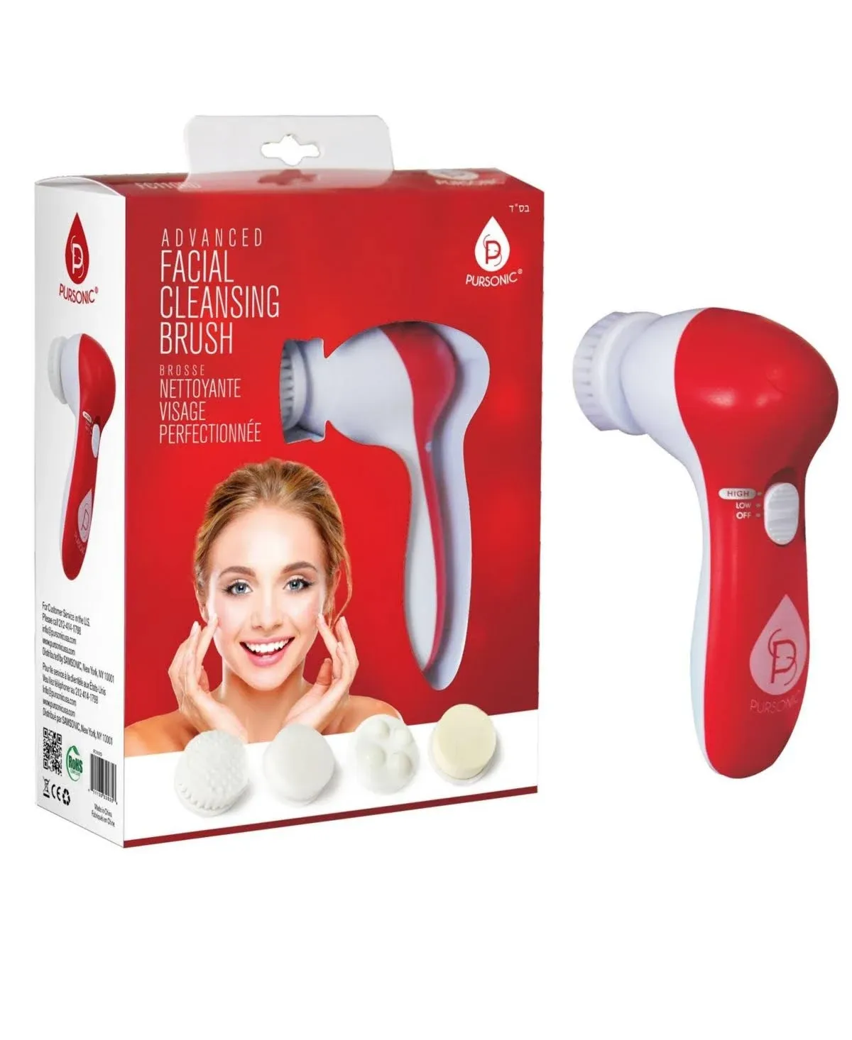 Pursonic Advanced Facial Cleansing Brush, Red, 0.45 Pound