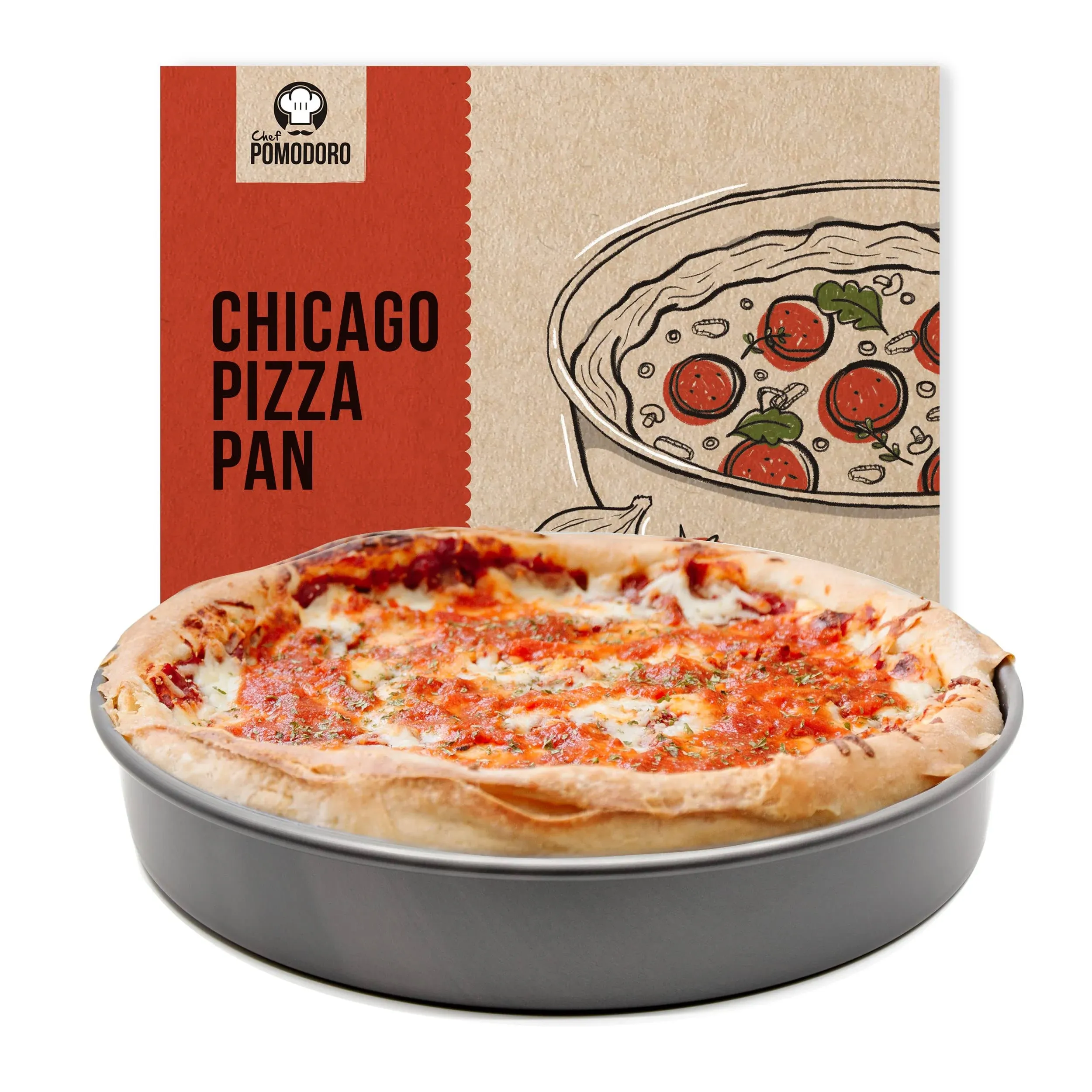 Chef Pomodoro Deep Dish Pizza Pan, Chicago Style (12-inch) Grey