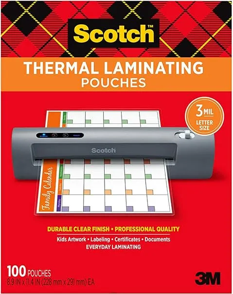 Scotch 热覆膜袋,适用于热覆膜机,8.9 x 11.4 英寸,信纸尺寸,100 片(1 件装)