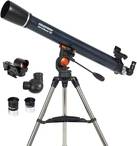 Celestron - AstroMaster 90EQ Refractor Telescope - Refractor Telescope for Beginners - Fully-Coated Glass Optics - Adjustable-Height Tripod - Bonus Astronomy Software Package