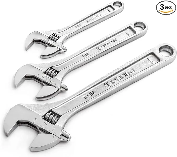 Crescent 3 Pc. Adjustable Wrench Set 6", 8" & 10" - Mechanical & Plumbing Wrenches - With Larger Knurl & Hex Jaw - Chrome Plated to Resist Rust & Corrosion - Reduces Fatigue - Hand Tools - AC3PC