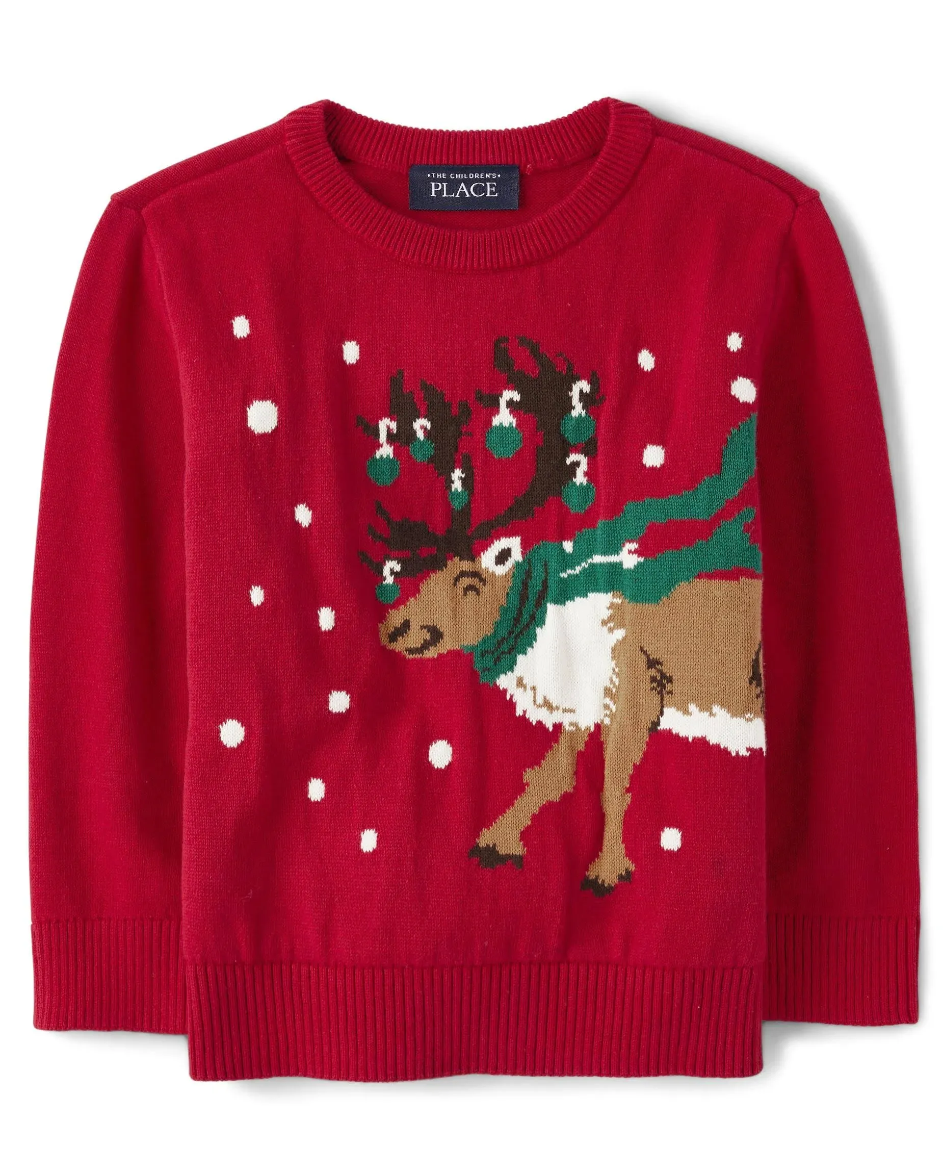 The Children's Place Baby and Toddler Boys Intarsia Reindeer Sweater | Size 12-18 M | Classicred | 100% Cotton