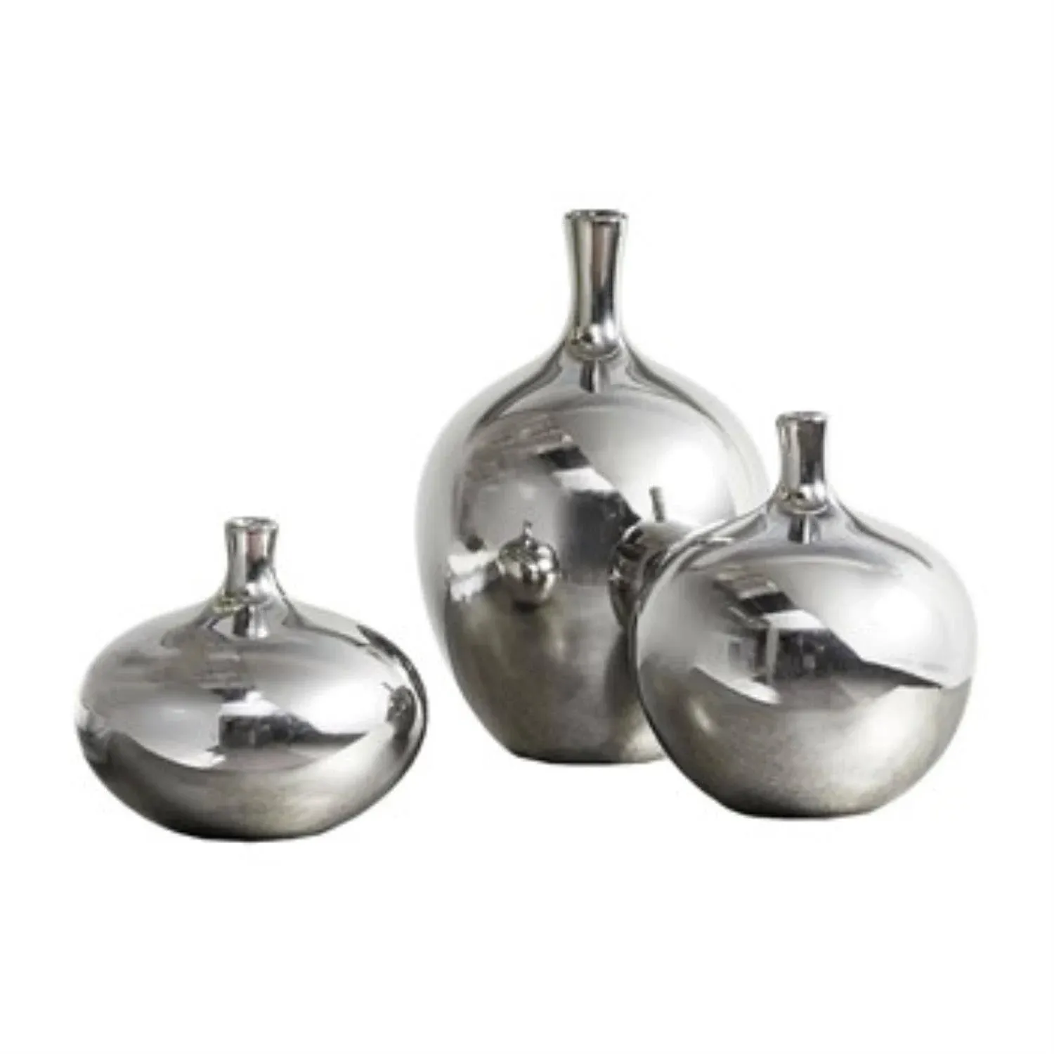 Madison Park Signature Ansen Mirrored Ceramic Decorative Vases Set, Silver