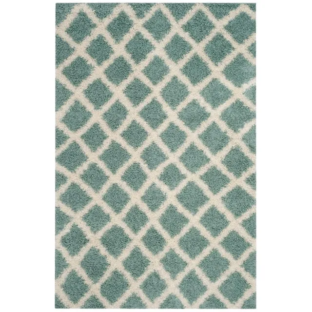 SAFAVIEH Dallas Shag Collection Accent Rug - 4' x 6', Ivory & Seafoam, Trellis Design, Non-Shedding & Easy Care, 1.5-inch Thick Ideal for High Traffic Areas in Foyer, Living Room, Bedroom (SGDS258J)